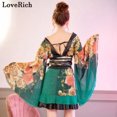 画像14: 再入荷！【高級ライン】【SMLサイズ/2カラー/2点セット】花柄 シフォン オフショル フリル 美胸 ミニ 豪華 帯 花魁 着物 ドレス コスプレ イベント ハロウィン キャバドレス (14)