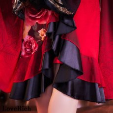 画像13: 再入荷！【高級ライン】【SMLサイズ/2カラー/2点セット】花柄 シフォン オフショル フリル 美胸 ミニ 豪華 帯 花魁 着物 ドレス コスプレ イベント ハロウィン キャバドレス (13)