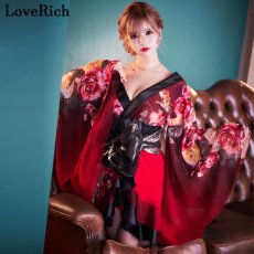 画像6: 再入荷！【高級ライン】【SMLサイズ/2カラー/2点セット】花柄 シフォン オフショル フリル 美胸 ミニ 豪華 帯 花魁 着物 ドレス コスプレ イベント ハロウィン キャバドレス (6)