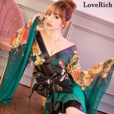 画像3: 再入荷！【高級ライン】【SMLサイズ/2カラー/2点セット】花柄 シフォン オフショル フリル 美胸 ミニ 豪華 帯 花魁 着物 ドレス コスプレ イベント ハロウィン キャバドレス (3)