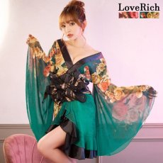 画像2: 再入荷！【高級ライン】【SMLサイズ/2カラー/2点セット】花柄 シフォン オフショル フリル 美胸 ミニ 豪華 帯 花魁 着物 ドレス コスプレ イベント ハロウィン キャバドレス (2)