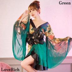 画像5: 再入荷！【高級ライン】【SMLサイズ/2カラー/2点セット】花柄 シフォン オフショル フリル 美胸 ミニ 豪華 帯 花魁 着物 ドレス コスプレ イベント ハロウィン キャバドレス (5)