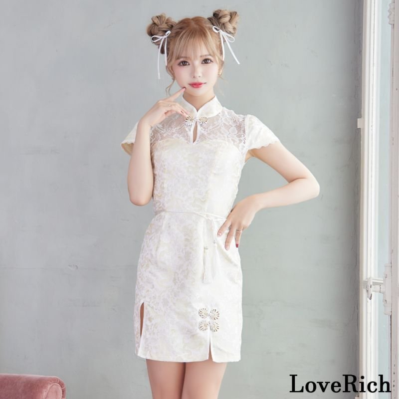 Sサイズ 花柄レース チャイナドレス SMLサイズ/3カラー/2点セット】龍柄 レース チャイナドレス