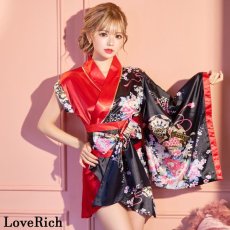 画像5: 再入荷！【4カラー/2点セット】和柄 アシンメトリー バイカラー ミニ 豪華 帯 リボン 花魁 着物 ドレス コスプレ イベント ハロウィン キャバドレス (5)