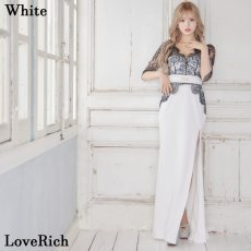 画像4: 再入荷！【SMLサイズ/3カラー】レース 谷間魅せ スリット 袖あり 美脚 ロングドレス キャバドレス  (4)