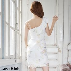 画像10: 【3000円ぽっきり】【SMLサイズ/2カラー】花柄刺繍 アシンメトリー パール ビジュー フリル スリット タイト ミニドレス キャバドレス  (10)