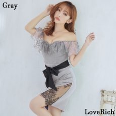 画像8: 【SALE40％OFF】【SMサイズ/4カラー】オフショル レース フリル スリット リボン タイト ミニドレス キャバドレス  (8)