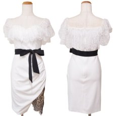 画像14: 【SALE40％OFF】【SMサイズ/4カラー】オフショル レース フリル スリット リボン タイト ミニドレス キャバドレス  (14)