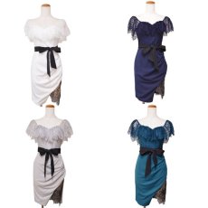画像17: 【SALE40％OFF】【SMサイズ/4カラー】オフショル レース フリル スリット リボン タイト ミニドレス キャバドレス  (17)