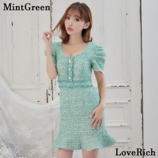 画像9: 残りわずか！【SALE50%OFF】【SMサイズ/3カラー】ツイード 半袖 ふんわりスリーブ 袖あり マーメイド スカート ラメ糸 スパンコール フリンジ ワンピース タイト ミニドレス キャバドレス  (9)