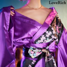 画像7: 再入荷！【3カラー/2点セット】和柄 バイカラー ロング 豪華 帯 リボン 花魁 着物 ドレス コスプレ イベント ハロウィン キャバドレス (7)