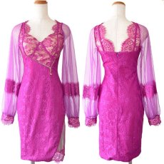 画像16: 残りわずか！【3000円ぽっきり】【SMLサイズ/4カラー】ジップ 谷間魅せ シースルー スリーブ 袖あり スリット レース タイト ミニドレス キャバドレス  (16)