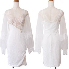 画像18: 残りわずか！【3000円ぽっきり】【SMLサイズ/4カラー】ジップ 谷間魅せ シースルー スリーブ 袖あり スリット レース タイト ミニドレス キャバドレス  (18)