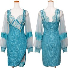画像15: 残りわずか！【3000円ぽっきり】【SMLサイズ/4カラー】ジップ 谷間魅せ シースルー スリーブ 袖あり スリット レース タイト ミニドレス キャバドレス  (15)