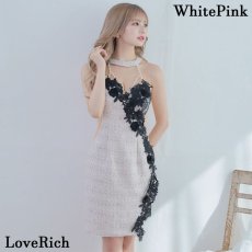 画像8: 【SALE40％OFF】【SMサイズ/3カラー】ツイード パール ビジュー ホルターネック 立体花 ウエストカット 細見え アシンメトリー ラメ糸 スパンコール スリット レース ワンピース タイト ミニドレス キャバドレス  (8)