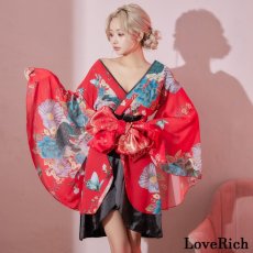 画像2: 再入荷！【SMLサイズ/3カラー/2点セット】 花柄 ミニ シフォン  豪華 帯 リボン 花魁 着物 ドレス コスプレ イベント ハロウィン (2)