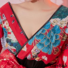 画像11: 再入荷！【SMLサイズ/3カラー/2点セット】 花柄 ミニ シフォン  豪華 帯 リボン 花魁 着物 ドレス コスプレ イベント ハロウィン (11)