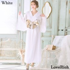 画像1: 残りわずか！【SALE40%OFF】【4カラー/2点セット】総レース ロング 美胸 浴衣風 豪華 帯 花魁 着物 ドレス コスプレ イベント ハロウィン キャバドレス (1)