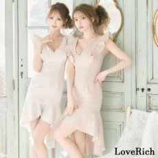 画像4: 残りわずか！【SALE30％OFF】【SMLサイズ/3カラー】ツイード マーメイドライン ミディアム丈 フリルショルダー Vネック タイト ミニドレス キャバドレス  (4)