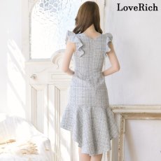 画像14: 残りわずか！【SALE30％OFF】【SMLサイズ/3カラー】ツイード マーメイドライン ミディアム丈 フリルショルダー Vネック タイト ミニドレス キャバドレス  (14)
