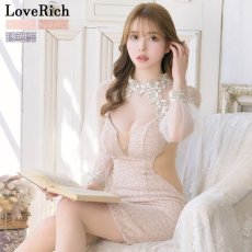 画像6: 残りわずか！【SALE30％OFF】【SMLサイズ/3カラー】ツイード 刺繍花 ウエストカット シースルー 長袖 谷間魅せ 背中魅せ タイト ミニドレス キャバドレス  (6)