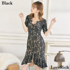 画像7: 【SALE50％OFF】【SMLサイズ/6カラー】総レース 袖あり マーメイド ミディアム丈 フリル Vネック 谷間魅せ タイト ミニドレス キャバドレス  (7)