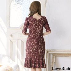 画像17: 【SALE50％OFF】【SMLサイズ/6カラー】総レース 袖あり マーメイド ミディアム丈 フリル Vネック 谷間魅せ タイト ミニドレス キャバドレス  (17)