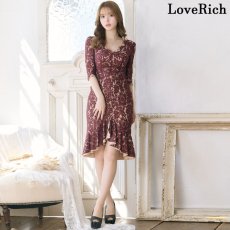 画像4: 【SALE50％OFF】【SMLサイズ/6カラー】総レース 袖あり マーメイド ミディアム丈 フリル Vネック 谷間魅せ タイト ミニドレス キャバドレス  (4)