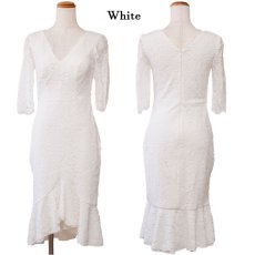 画像23: 【SALE50％OFF】【SMLサイズ/6カラー】総レース 袖あり マーメイド ミディアム丈 フリル Vネック 谷間魅せ タイト ミニドレス キャバドレス  (23)