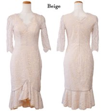 画像20: 【SALE50％OFF】【SMLサイズ/6カラー】総レース 袖あり マーメイド ミディアム丈 フリル Vネック 谷間魅せ タイト ミニドレス キャバドレス  (20)
