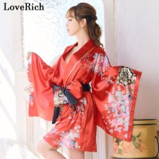 画像10: 再入荷！【3カラー/2点セット】和柄 花柄 美胸 バイカラー ミニ 豪華 帯 花魁 着物 ドレス コスプレ イベント ハロウィン キャバドレス (10)