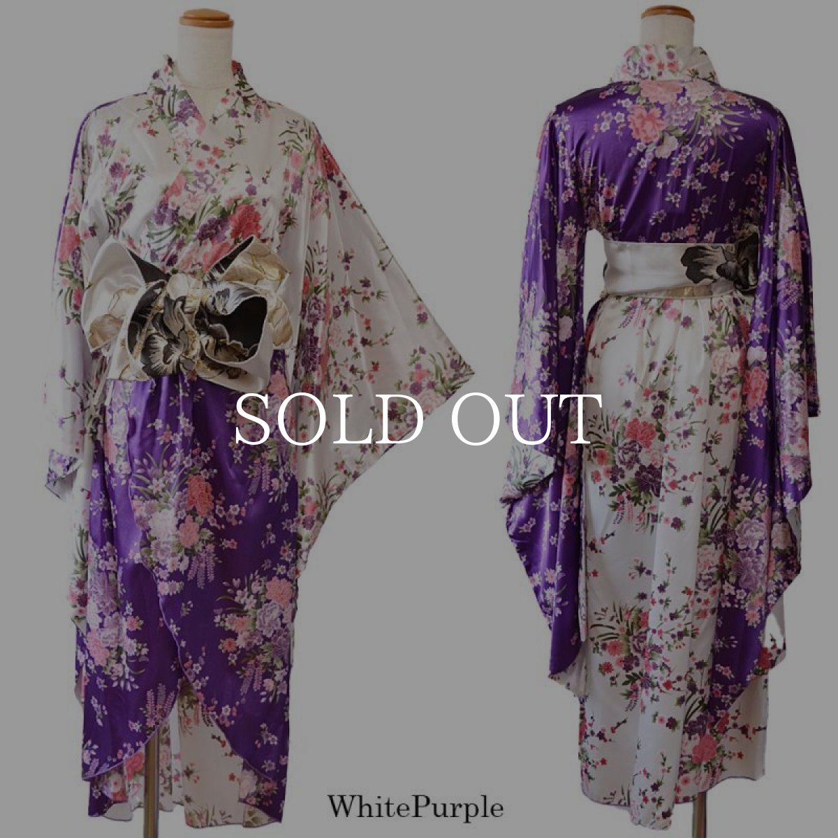 画像12: 再入荷！【3カラー/2点セット】バイカラー 花柄 和柄 ツートン 豪華 帯 花魁 着物 ドレス コスプレ イベント ハロウィン キャバドレス (12)