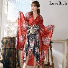 画像6: 再入荷！【3カラー/2点セット】バイカラー 花柄 和柄 ツートン 豪華 帯 花魁 着物 ドレス コスプレ イベント ハロウィン キャバドレス (6)
