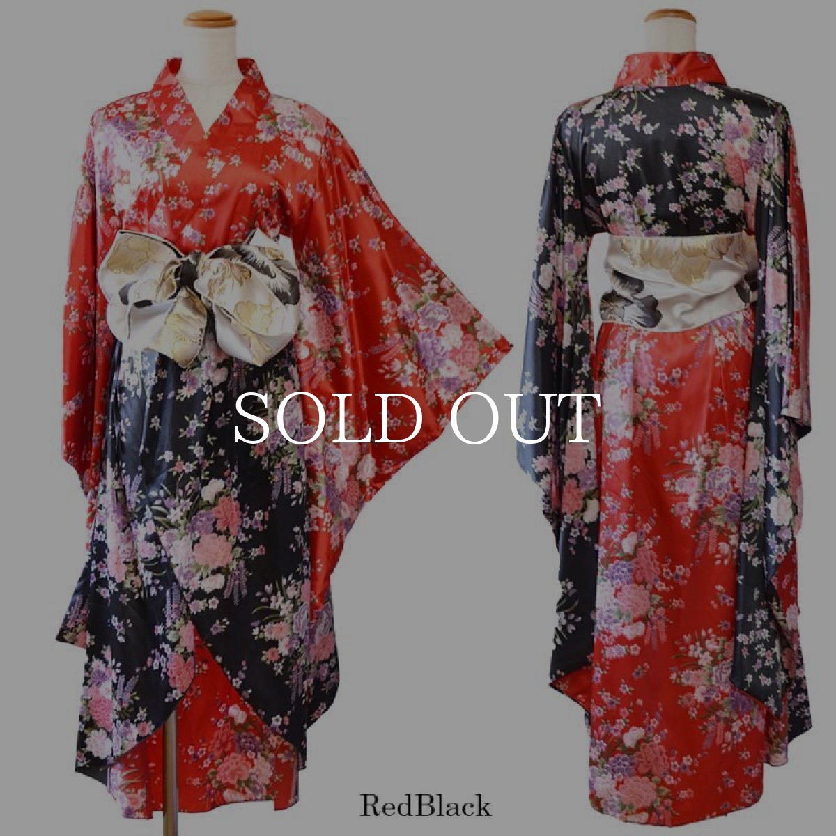 画像14: 再入荷！【3カラー/2点セット】バイカラー 花柄 和柄 ツートン 豪華 帯 花魁 着物 ドレス コスプレ イベント ハロウィン キャバドレス (14)