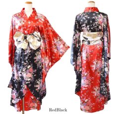 画像14: 再入荷！【3カラー/2点セット】バイカラー 花柄 和柄 ツートン 豪華 帯 花魁 着物 ドレス コスプレ イベント ハロウィン キャバドレス (14)