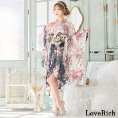 画像4: 再入荷！【3カラー/2点セット】バイカラー 花柄 和柄 ツートン 豪華 帯 花魁 着物 ドレス コスプレ イベント ハロウィン キャバドレス (4)