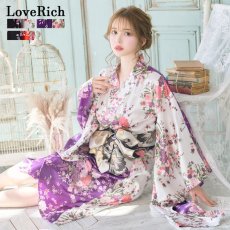 画像2: 再入荷！【3カラー/2点セット】バイカラー 花柄 和柄 ツートン 豪華 帯 花魁 着物 ドレス コスプレ イベント ハロウィン キャバドレス (2)
