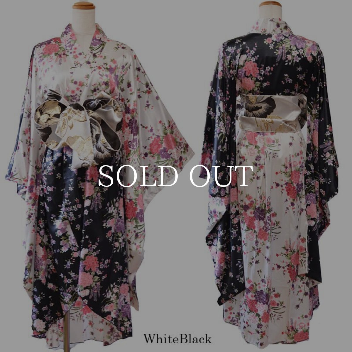 画像13: 再入荷！【3カラー/2点セット】バイカラー 花柄 和柄 ツートン 豪華 帯 花魁 着物 ドレス コスプレ イベント ハロウィン キャバドレス (13)