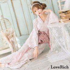 画像3: 在庫限り！【SALE40%OFF】【2点セット】総レース 花柄 豪華 帯 ロング 浴衣風 花魁 着物 ドレス コスプレ イベント ハロウィン キャバドレス (3)