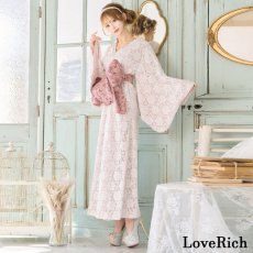 画像2: 在庫限り！【3000円ぽっきり】【2点セット】総レース 花柄 豪華 帯 ロング 浴衣風 花魁 着物 ドレス コスプレ イベント ハロウィン キャバドレス (2)