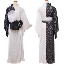 画像11: 【SALE40％OFF】【3点セット】バイカラー 総レース ロング ふんわり帯 オフショル 美胸 美脚 豪華 帯 花魁 着物 ドレス コスプレ イベント ハロウィン (11)
