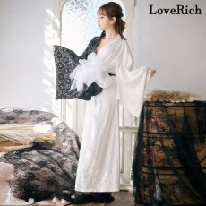 画像4: 【SALE40％OFF】【3点セット】バイカラー 総レース ロング ふんわり帯 オフショル 美胸 美脚 豪華 帯 花魁 着物 ドレス コスプレ イベント ハロウィン (4)
