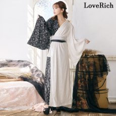 画像5: 【SALE40％OFF】【3点セット】バイカラー 総レース ロング ふんわり帯 オフショル 美胸 美脚 豪華 帯 花魁 着物 ドレス コスプレ イベント ハロウィン (5)