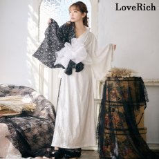 画像2: 【SALE40％OFF】【3点セット】バイカラー 総レース ロング ふんわり帯 オフショル 美胸 美脚 豪華 帯 花魁 着物 ドレス コスプレ イベント ハロウィン (2)