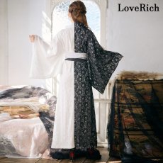 画像9: 【SALE40％OFF】【3点セット】バイカラー 総レース ロング ふんわり帯 オフショル 美胸 美脚 豪華 帯 花魁 着物 ドレス コスプレ イベント ハロウィン (9)