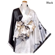 画像10: 再入荷！【2カラー/2点セット】バイカラー 鶴柄 和柄 オフショル ツートン 豪華 帯 花魁 着物 ドレス コスプレ イベント ハロウィン キャバドレス (10)