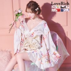 画像1: 再入荷！【4カラー/2点セット】 花柄 ミニ フリル オフショル 豪華 帯 リボン 花魁 着物 ドレス コスプレ イベント ハロウィン (1)