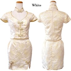 画像20: 【SALE20％OFF】【SMLサイズ/4カラー/3点セット】セットアップ 龍柄 美胸 スリット 谷間魅せ 美脚 チャイナドレス チャイナ服 ミニ コスプレ イベント ハロウィン キャバドレス (20)