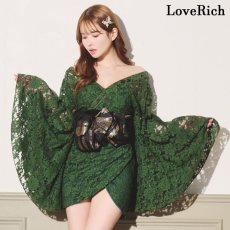 画像1: 新色登場！【3カラー/2点セット】総レース ミニ 美胸 ロング 豪華 帯 花魁 着物 ドレス コスプレ イベント ハロウィン キャバドレス (1)