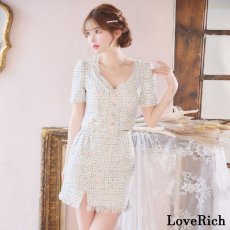 画像7: 【SALE20％OFF】【SMLサイズ/2カラー】ツイード セットアップ 袖付き スリット パール スパンコール 背中隠し 谷間魅せ タイト ミニドレス キャバドレス  (7)